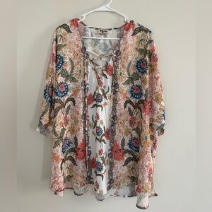 Show Me Your MuMu Multicolor Floral Lace-Up Blouse